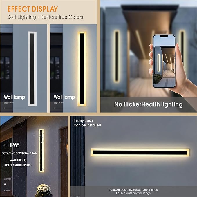 59INCH-2Pack Long Outdoor LED Wall Lights,45W Waterproof IP65 Warm White 120V LED Wall Mount Light Fixture Acrylic Black Exterior Wall Lights for House Courtyard Balcony Wall