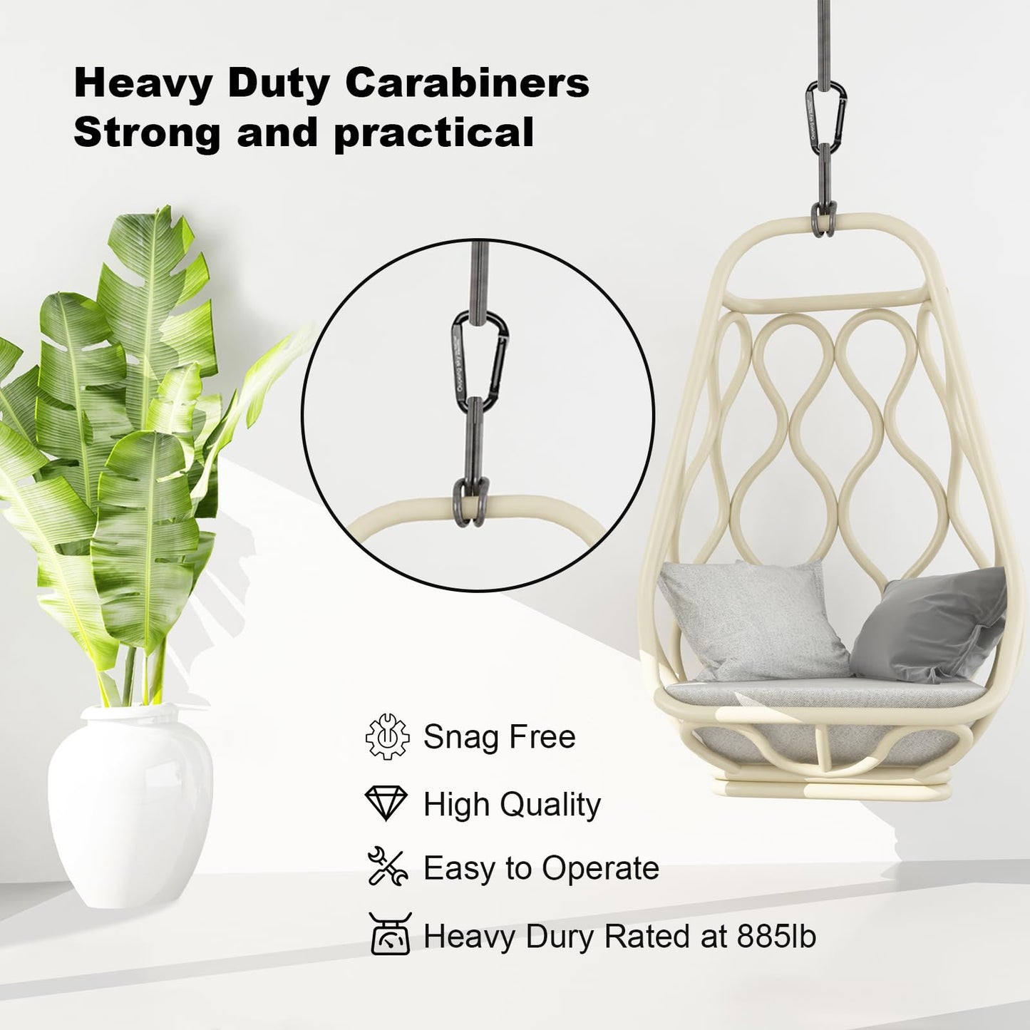 Carabiner Clip，855lbs，3" Iron Heavy Duty Caribeaners for Hammocks,Camping Accessories,Hiking,Keychain,Outdoors and Gym etc,Spring Snap Hook Carabiners for Dog Leash,Harness and Key Ring,2 PCS,Black