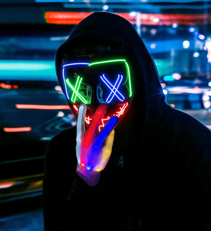 Halloween Mask Skeleton Gloves Set, Light Up Scary LED Mask with Glow Gloves, Halloween Costumes for Boys Girls, Redbluegreen