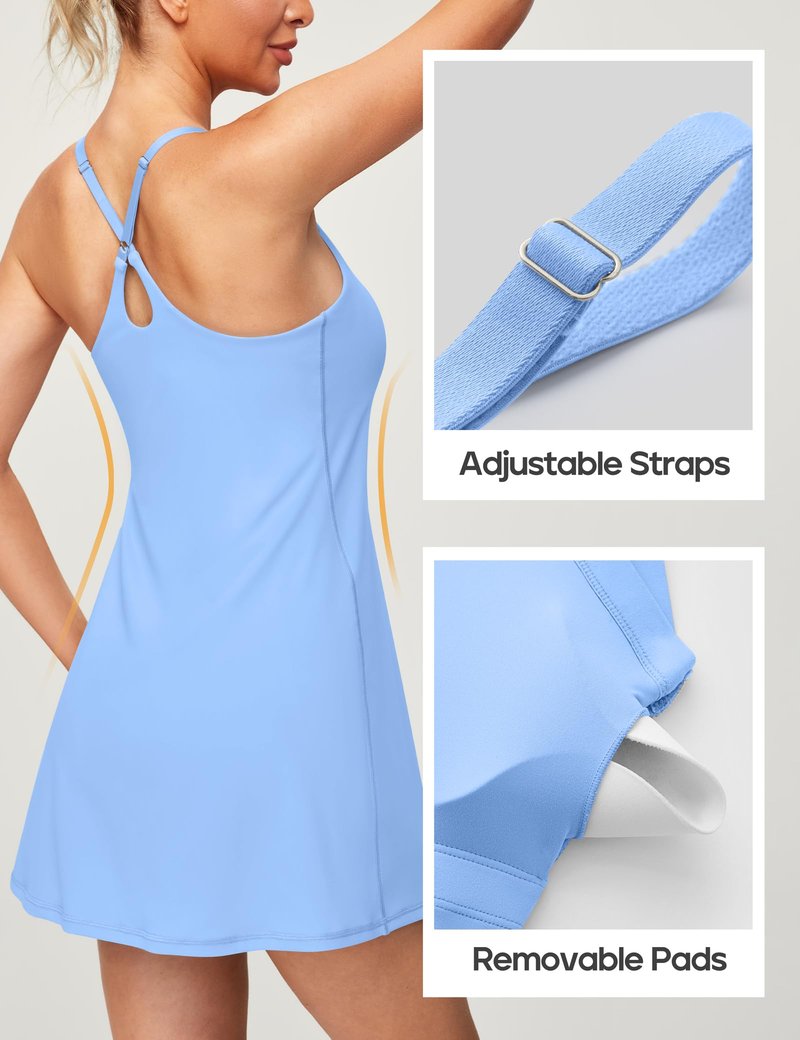 Heathyoga Womens Athletic Dress Easy Peasy Tennis Dress with Shorts Underneath Workout Active Golf Dresses for Women Light Blue XXL