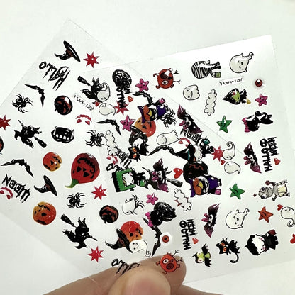 24 Sheets Halloween Nail Stickers Pumpkin Ghost Face Nail Decals 3D Self-Adhesive Nail Supplies Spider Web Cat Bat Nail Art Stickers for Acrylic Nails for Women Kids DIY Manicure Decorations