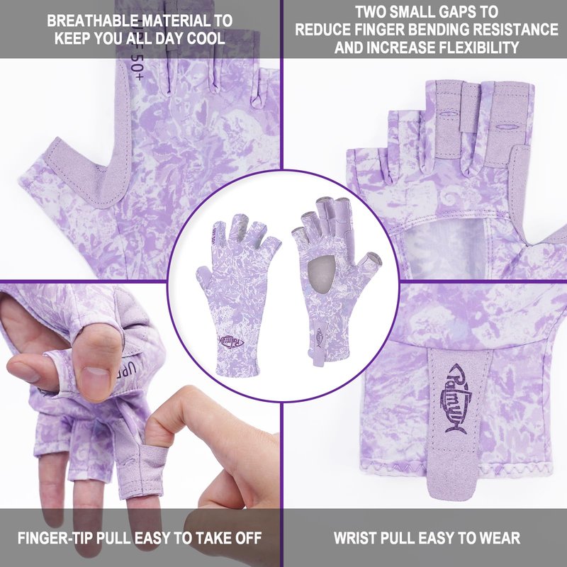 Palmyth UV Protection Fishing Fingerless Gloves UPF50+ Sun Gloves Men Women for Kayaking, Hiking, Paddling, Driving, Canoeing, Rowing（Air-Lilac Tide，X-Small）