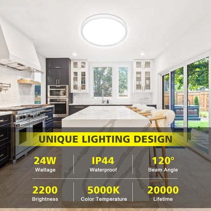 Befurglor 24W LED Ceiling Light Ø 28.5cm, 5000K Daylight White 2200LM,150W Equivalent, Modern LED Ceiling Lamp for Living Room,Bedroom, Kitchen, Bathroom, Hallway, Office