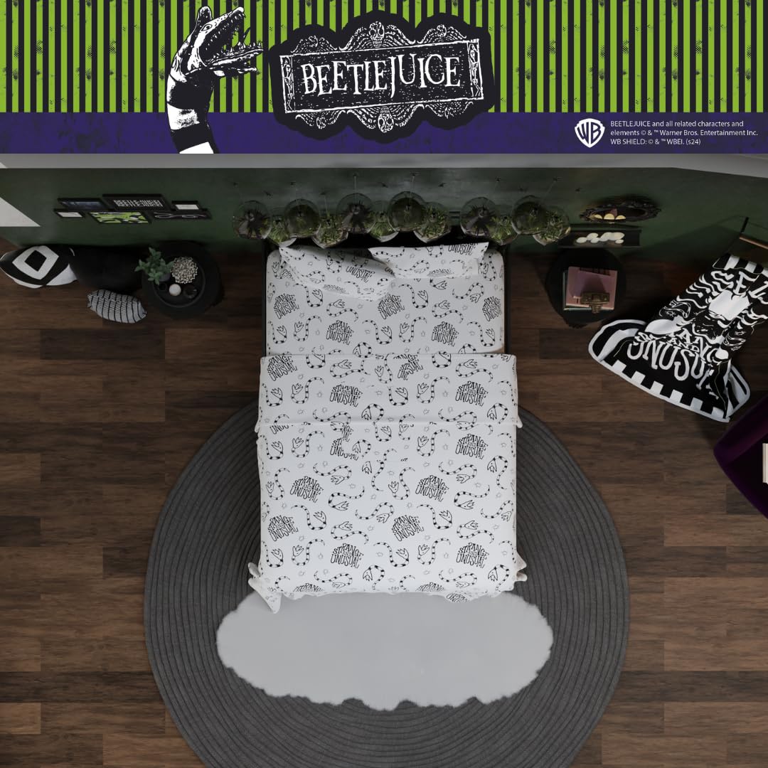 Franco Collectibles Beetlejuice Halloween Bedding Super Soft Microfiber Queen Sheet Set, College Dorm Essentials, (Officially Licensed Product)