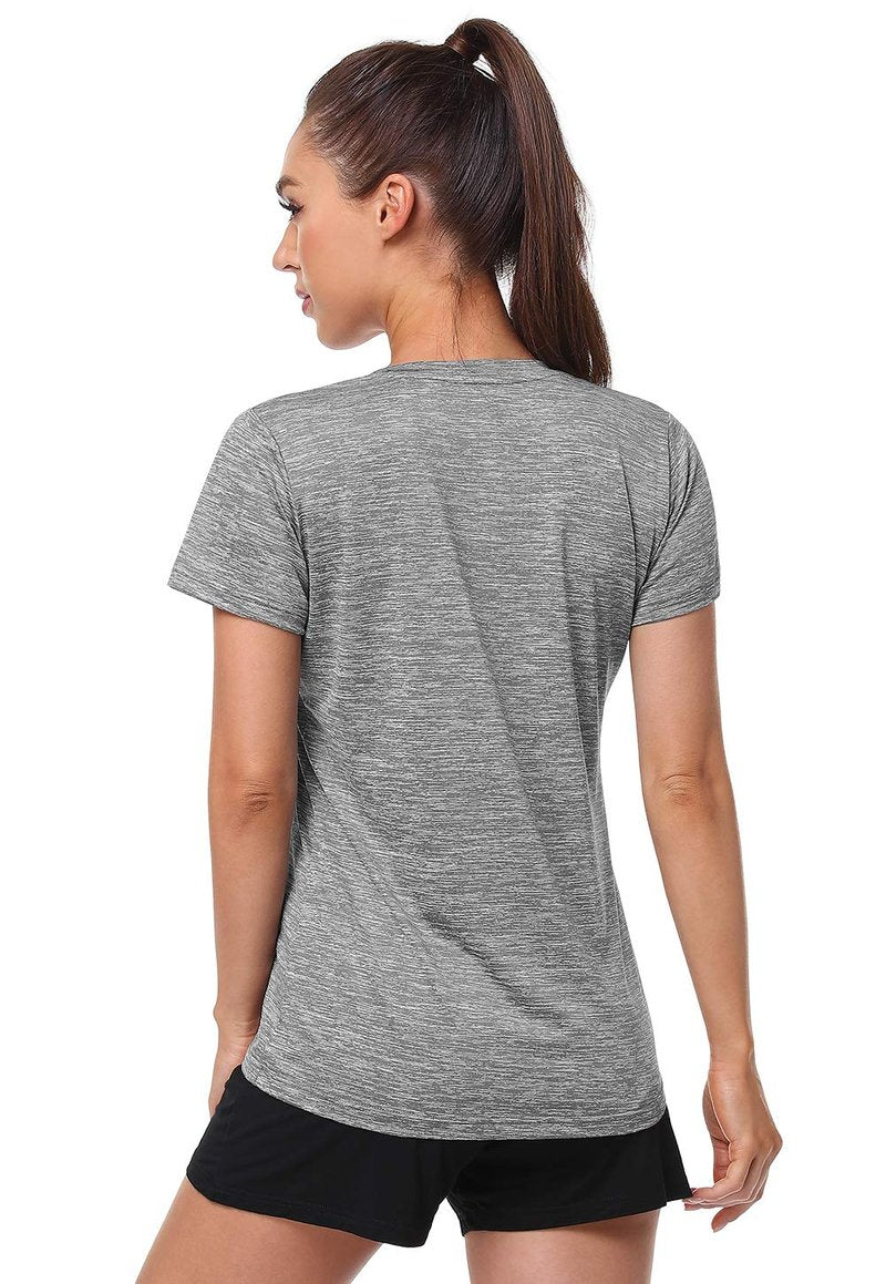 Cosy Pyro Women's Short Sleeve V-Neck Athletic T-Shirt Exercise Yoga Tees Dry Fit Gym Shirts Moisture Wicking Workout Tops Pack of 5 Black1/Black/Gray/Navy/Wine M