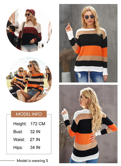 Dokotoo Halloween Womens Sweaters Striped Classic Casual Fall Sweaters 2025 Clothes Winter Long Sleeve Shirts Fashion Trendy Cute Tops Outfits Soft Comfy Loose Women's Orange