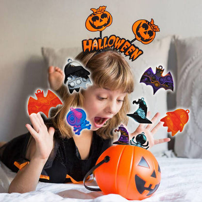 DZLUSJ 30pcs Halloween Mini Pop Keychain Fidget Toys - Rainbow Silicone Simple Fidget Toys - Halloween Decorations and Party Favor