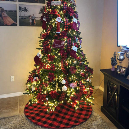 Christmas Tree Skirt Red Black Buffalo Plaid Tree Skirt Small 24 inch Cotton Linen Fabric for Fall Farmhouse Thanksgiving Xmas Holiday Check Tree Skirts Decorations