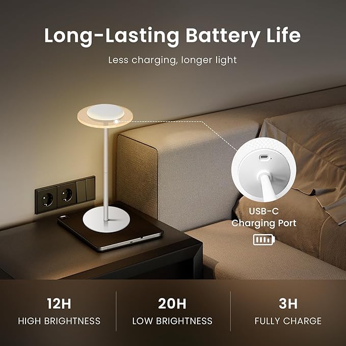 LOFTEK Cordless Table Lamps Set of 2 - Rechargeable Color Changing Portable Desk Lamps with Adjustable Height for Restaurants, Bars, Outdoor Party, Camping