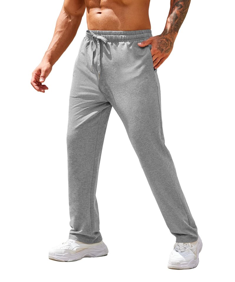 COOFANDY Men's Cotton Sweatpants Open Bottom Jogging Pants Casual Jersey Pants with Pockets Grey