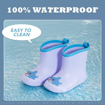 FUNCOO PLUS Toddler Baby Blue Wellies for Boys Girls, Little Kids Animal Shark Welly Boots Infant Rain Boot Wellingtons Waterproof Boots 1-6 Years Size 5