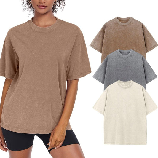 3 Pack Womens Washed Vintage Oversized T-Shirt Baggy Workout Tops Short Sleeve Cotton Tshirts Streetwear Boyfriend Tee(W-BGCFGY,XL)
