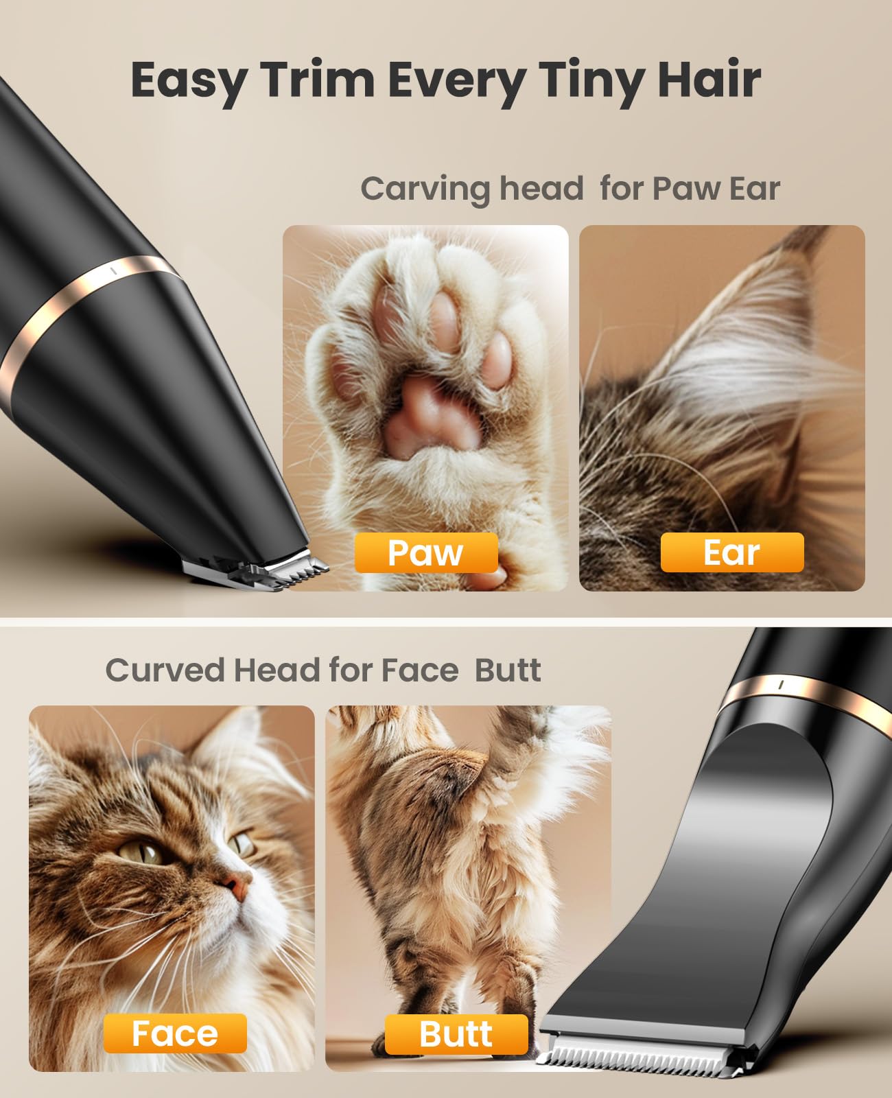 oneisall Dog Paw Trimmer with Double Blades,Silent Dog Clippers Cat Paw Trimmer Shaver for Dogs Cats Face,Eyes, Ears