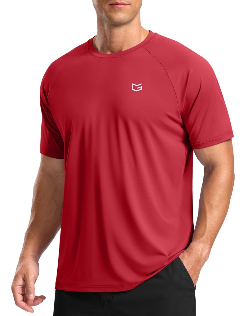 Men's Athletic Workout T-Shirts Moisture Wicking Cooling Running Shirts Short Sleeve Performance Tee for Gym Tennis(Red,M)