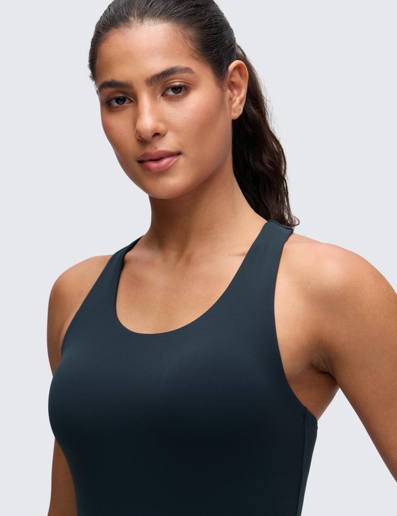 CRZ YOGA Butterluxe Workout Racerback Tank Tops for Women - Padded Athletic Spandex Yoga Shirts with Built in Bra True Navy X-Small