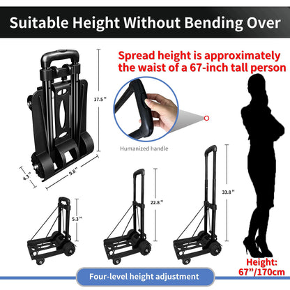 Folding Hand Truck-200 Lbs Trolley Utility Cart, Portable 4-Wheels Lightweight Utility Cart,90KG Heavy Duty Luggage Cart for Moving Airport Travel Shopping and Office Use
