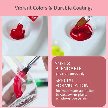 Colorful Stain Glass Paint Kit with 12 Colors, 3 Nylon Brushes, 1 Palette, Permanent Acrylic Enamel Painting Set to Create Translucent Arts on Transparent Wine Glasses, Enamel, Window and Glass