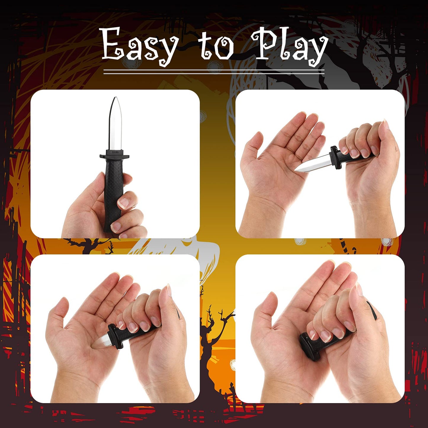Sumind 4 Pieces Retractable Fake Knife Retractable Prop Knife Gag Magic Toy Fake Dagger Halloween Joke Disappear Blade Trick for Playing Joke