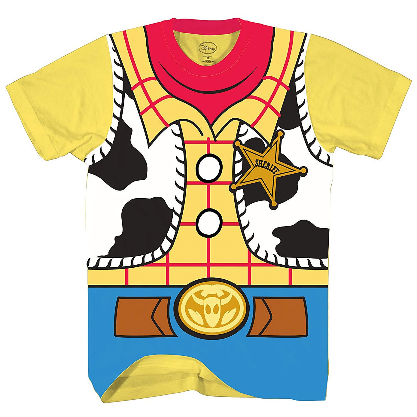 Toy Story Sheriff Woody Cowboy Costume Adult T-Shirt (SM, Yellow)