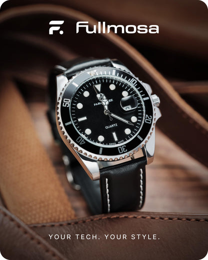 Fullmosa Watch Strap, Genuine Leather Watch Straps with Stainless Metal Clasp, Quick Release Replacement Bands, 14mm 16mm 18mm 19mm 20mm 22mm 24mm, Black