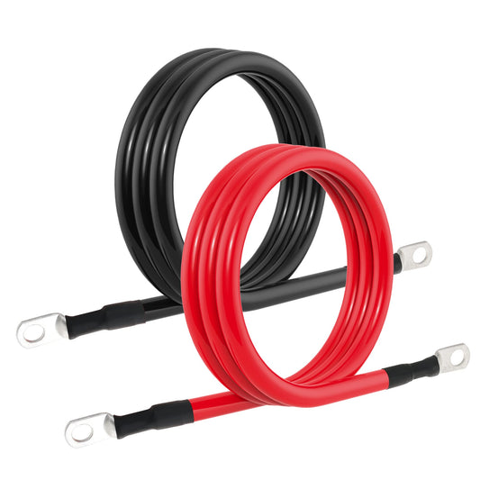 4 AWG Battery Cable 4AWG Gauge Pure Copper Battery Inverter Cables with 3/8 in Lugs Both Ends Power Inverter Wire Set for Automotive Solar Marine Boat RV Car Motorcycle Red and Black (4FT)