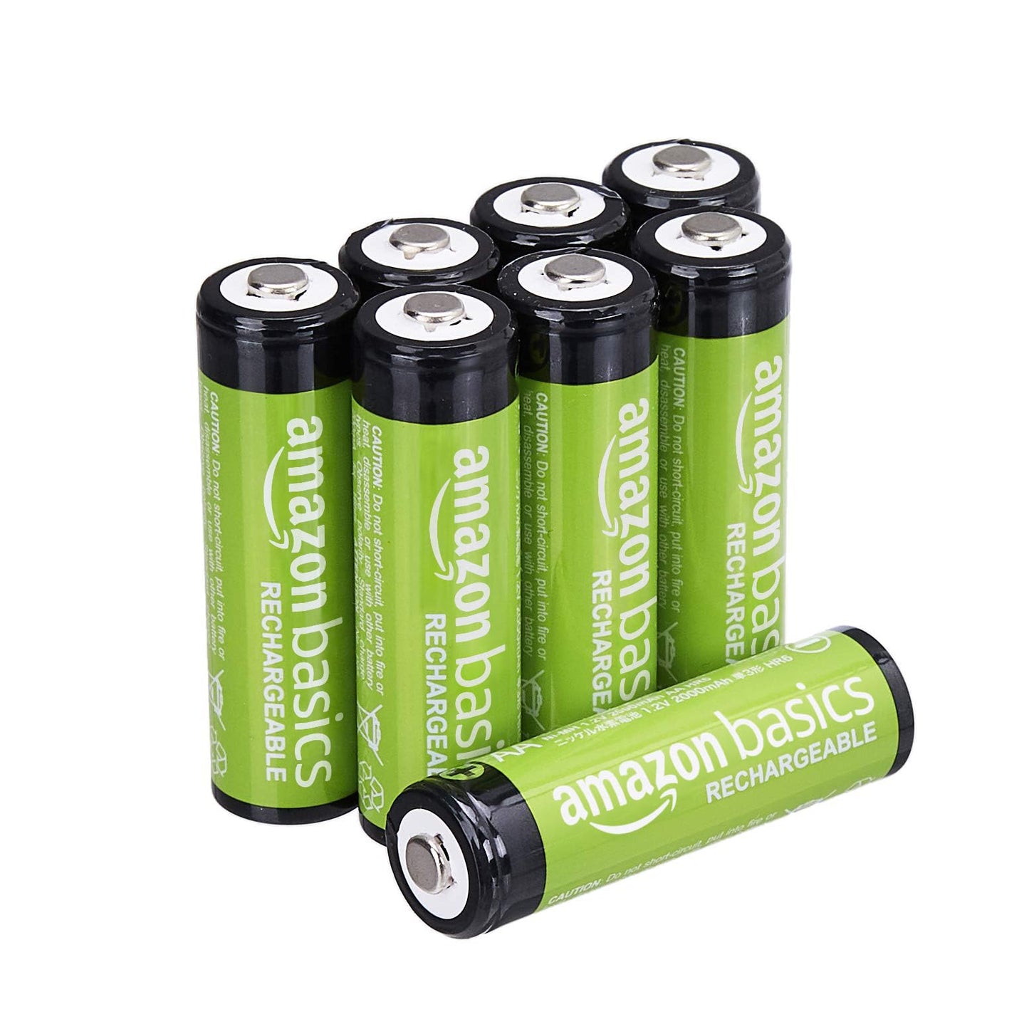 Amazon Basics Rechargeable AA Batteries, 8-Count, 2000 mAh, NiMH, Recharge up to 1000x Times, Pre-Charged