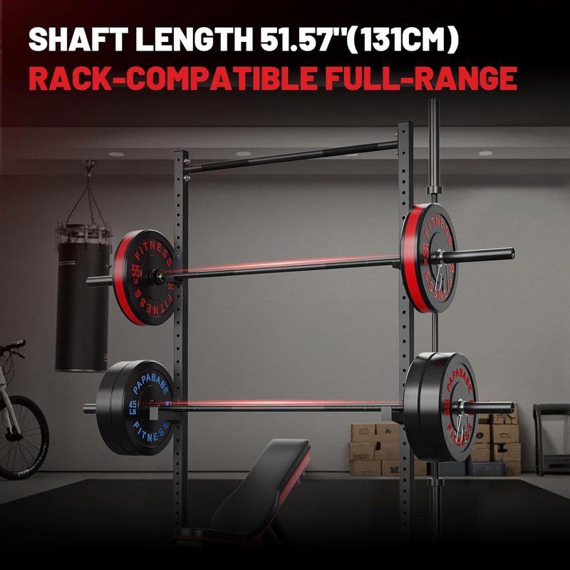 PAPABABE 7FT Olympic Barbell - 45 lb Weight Capacity | 1000-1500 lbs with Moderate Knurling for Squats, Curls, Deadlifts