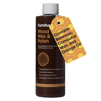 Furniture Clinic Natural Wood Wax & Polish - Beeswax Polish for Wood With Added Orange Oil & Carnauba Wax - Clear Finish for Finished & Unfinished Wood - Polish For Furniture & More - 250ml