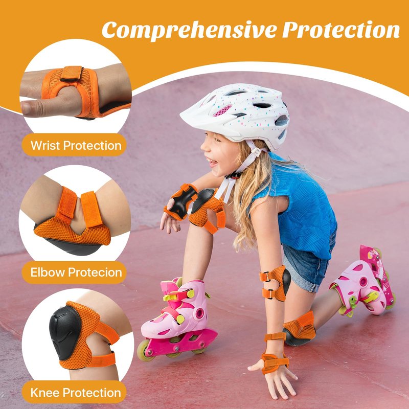 Knee Pads for Kids Knee Pads and Elbow Pads Toddler Protective Gear Set Kids Elbow Pads and Knee Pads for Girls Boys with Wrist Guards 3 in 1 for Skating Cycling Bike Rollerblading Scooter-Orange M