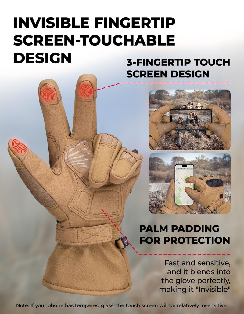 KEMIMOTO Winter Warm Motorcycle Gloves, Tactical Gloves for Men with Touchscreen Hard Shell & Palm Padding for Motorcycle Riding Tactical Airsoft Paintball Hiking Camping Climbing Brown L