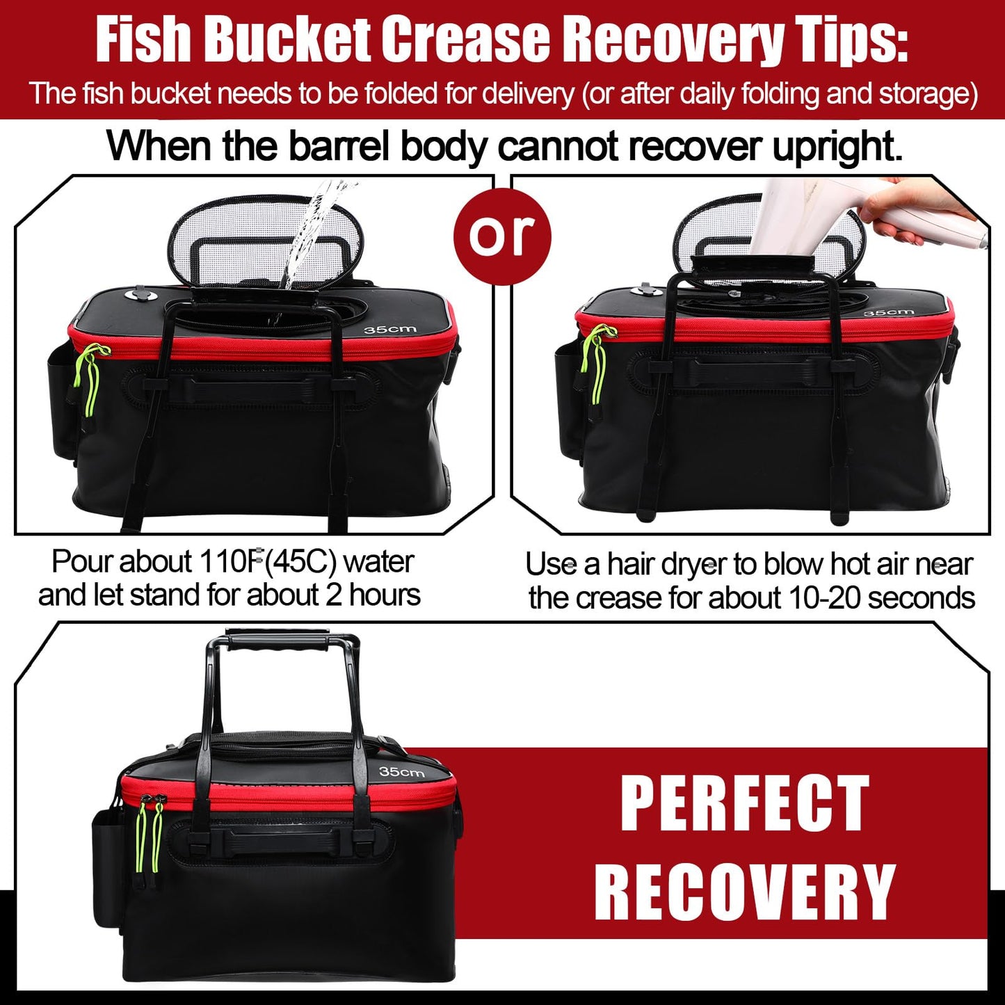 Cosblank 2 Pcs Fishing Bucket and Live Bait Aerator, Foldable Multi Functional Live Bucket Portable Quiet Aerator Outdoor Camping Fishing EVA Bag(Black,4 Gallon)