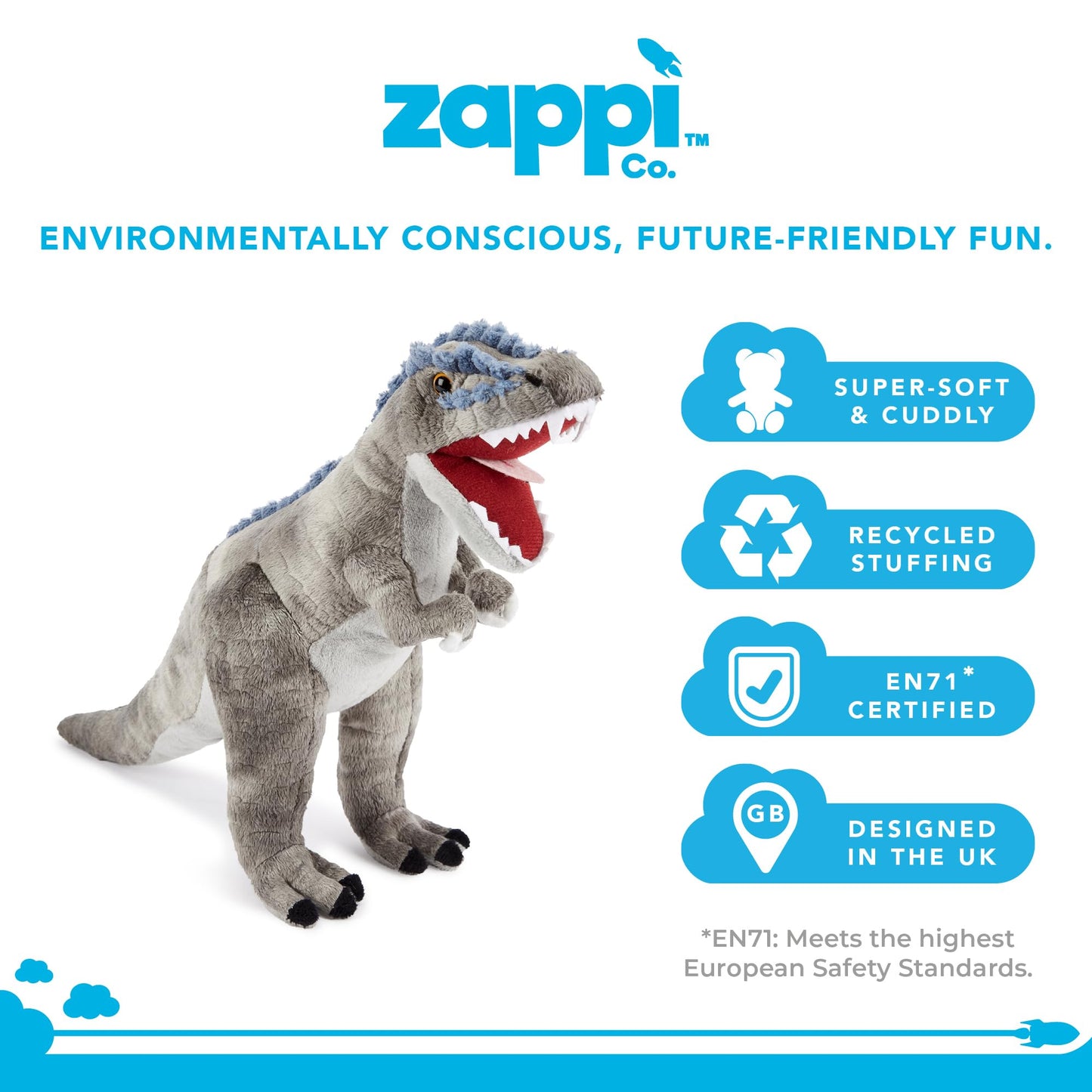 Zappi Co Plush Children's Stuffed Soft Cuddly Plush Toy-Part of Safari Animals Collection, Perfect for Kids (31cm Depth)(T-Rex Dinosaur)