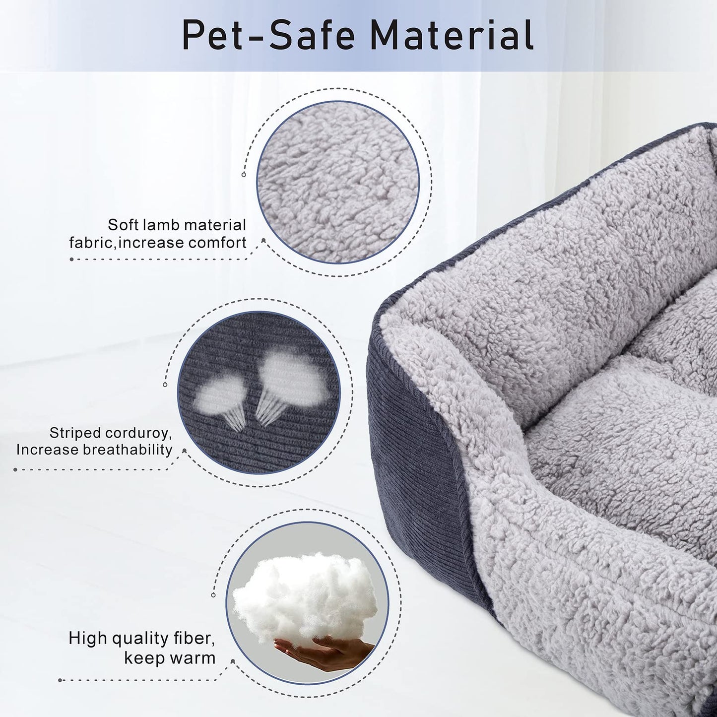 JOEJOY Extra Large Dog Sofa Bed, Waterproof Lamb Fleece PP Cotton XL Dog Bed With Nonskid Bottom, Washable Grey Dog Bed For Large Labrador, German Shepherd, 89x64x23cm