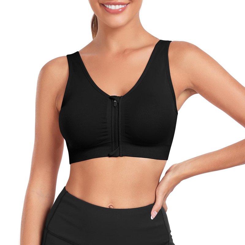 Women's Wireless Padded Sports Bras - Zip Up Racerback Comfortable Post Op Bras 3 Pack