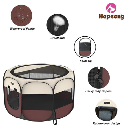 Hepeeng Portable Foldable Pet Dog Cat Playpen and Puppy playpen Pet Tent with Carrying Case Collapsible Travel Bowl Indoor/Outdoor Use with Water Resistant and Removable Shade Cover