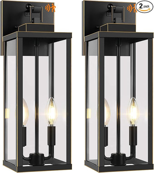 BesLowe 18” Upgraded Motion Sensor Outdoor Wall Lights, Dusk to Dawn Porch Lights Outdoor Wall Sconces, 3 Lighting Modes Exterior Lighting Fixtures with Hooks, Bronze Outside Lights for House, 2-Pack