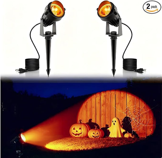 L LOHAS LED Halloween Spotlight Outdoor, Orange Spot Lights for Yard, Auto On/Off 5W 120V Landscape Lighting for House, Holiday, Trees, Decoration, 450LM IP66 Waterproof, UL Listed, 2 Pack