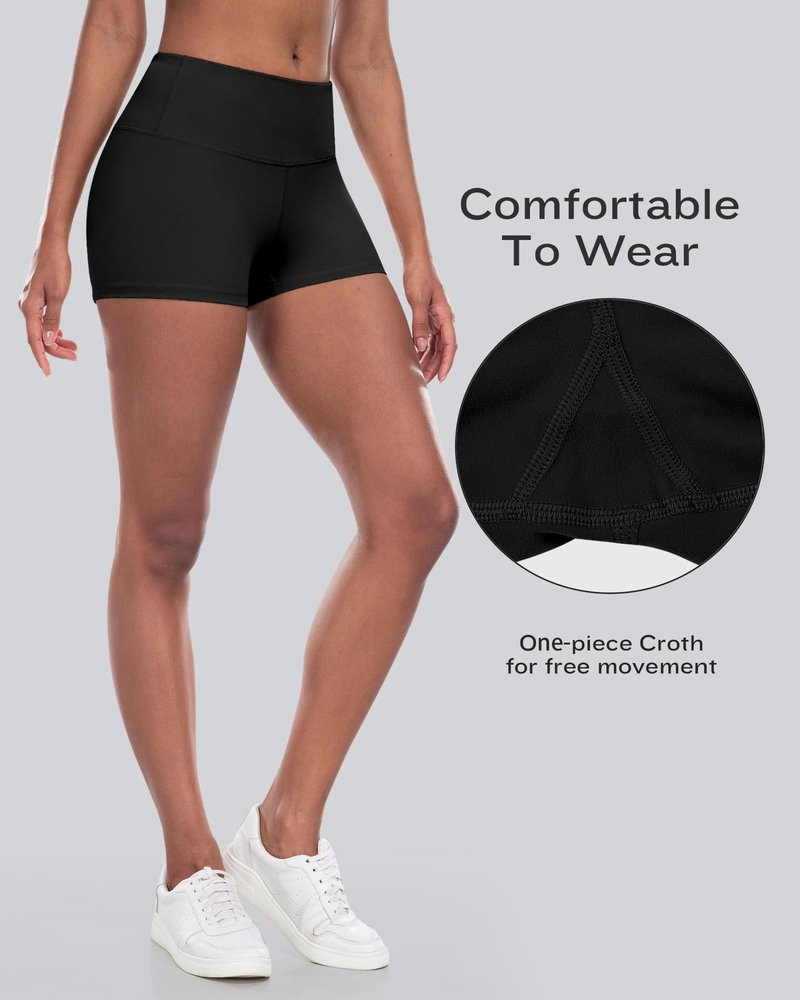 CHRLEISURE High Waisted Spandex Biker Shorts, Workout Booty Soft Yoga Shorts for Women (3" 4Black, L)