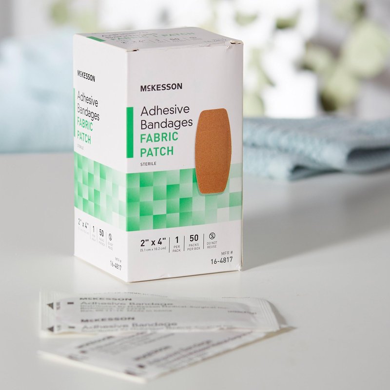 McKesson Adhesive Bandages, Sterile, Fabric Patch, 2 in x 4 in, 50 Count, 1 Pack