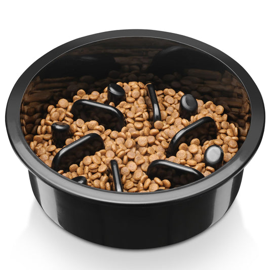 COMESOON Slow Feeder Dog Bowl, Anti-Choking Puzzle Bowl, Bloat Stop Maze Dishes, Black