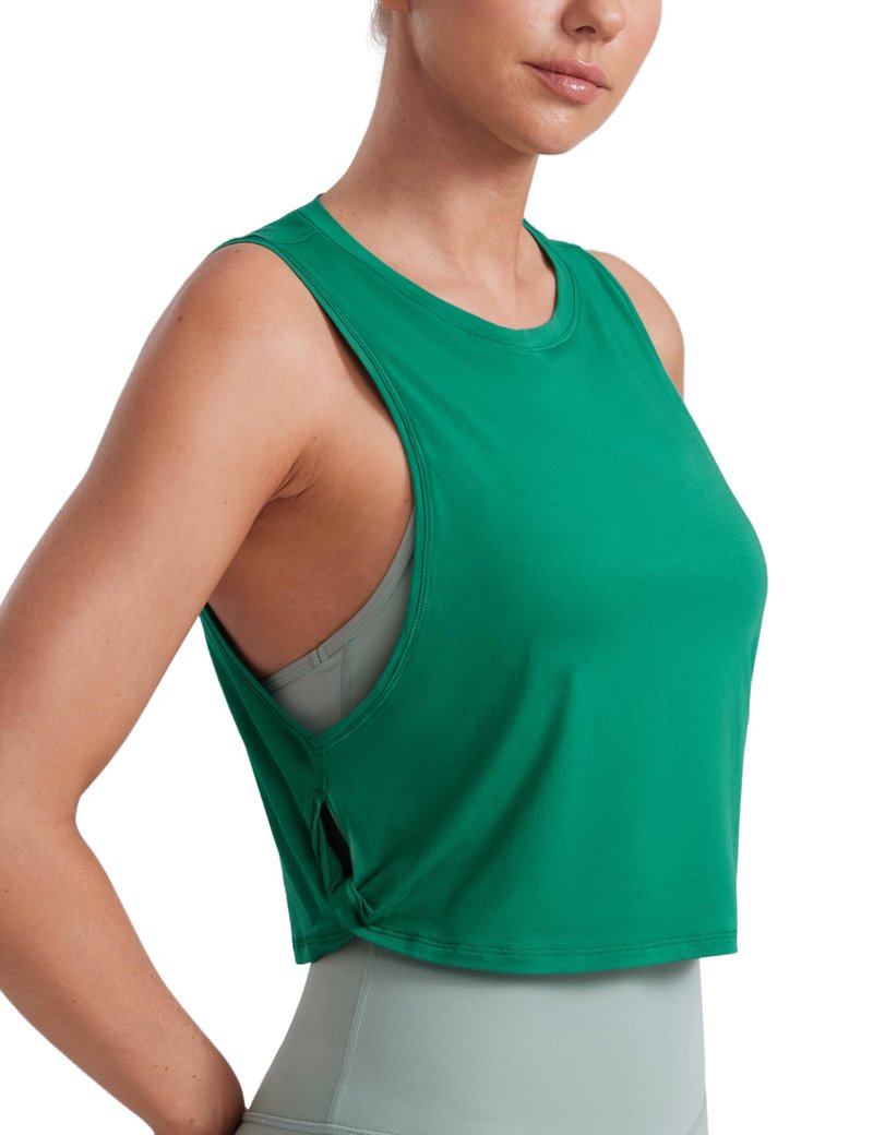 CRZ YOGA Pima Cotton Large Armhole Tank Tops for Women - Workout Sport Athletic Yoga Running Gym Loose Crop Sleeveless Shirts Cascadia Green Small
