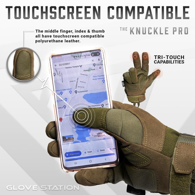 Glove Station Gloves for Men – Touchscreen Utility Gear with Hard Knuckle Protection Used in Motorcycle, Airsoft, & Outdoor Work Green - Hard Knuckle Small