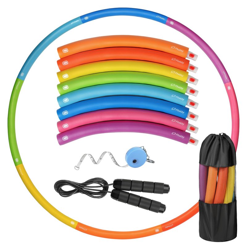 Phobby Weighted Exercise Hoop for Adults, 2.2lbs Adjustable Fitness Hoop, 8 Detachable Hoop Sections with Jump Rope & Storage Bag, Home Gym Workout