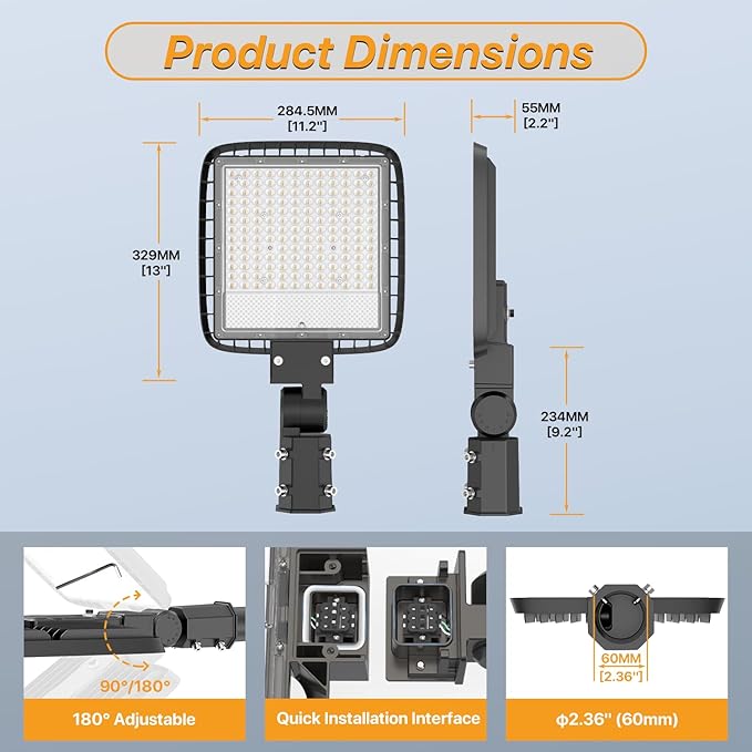 200W Led Parking Lot Lights with Dusk to Dawn Photocell 120V Slip Fitter Pole Mount Lights 5000K Outdoor IP65 Waterproof Commercial Street Area Lighting for Parking Lot, Barn, Church 3Pack