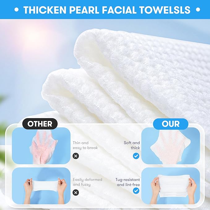 Disposable Face Towel, Soft & Thick Lint-Free Biodegradable Face Towelettes