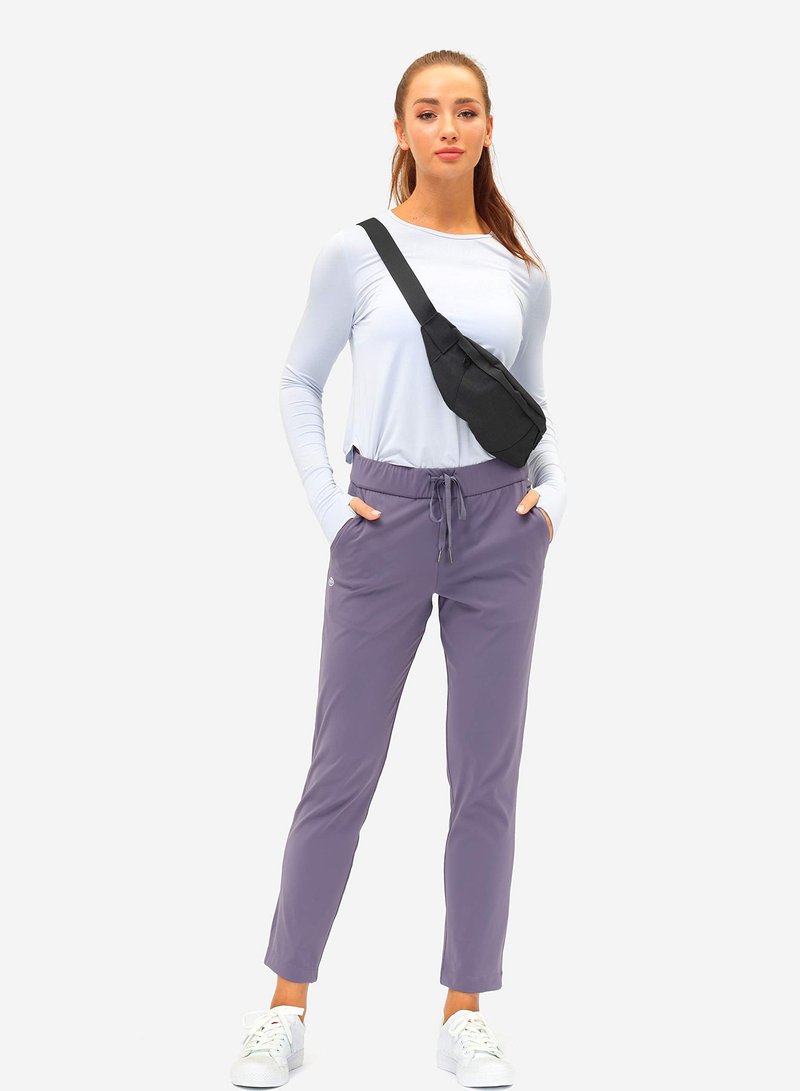 Women's Pants with Deep Pockets 7/8 Stretch Sweatpants for Women Athletic, Golf, Lounge, Work (Purple, Medium)