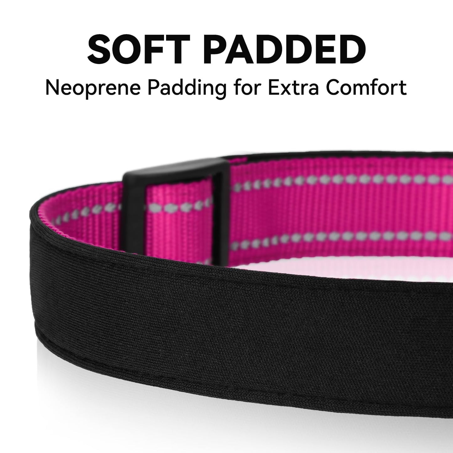 Erbine Reflective Dog Collar for Large Dogs, Wide Nylon Adjustable Collar with Soft Padding, Durable Buckle for Pitbull Labrador Retriever,Hotpink,L