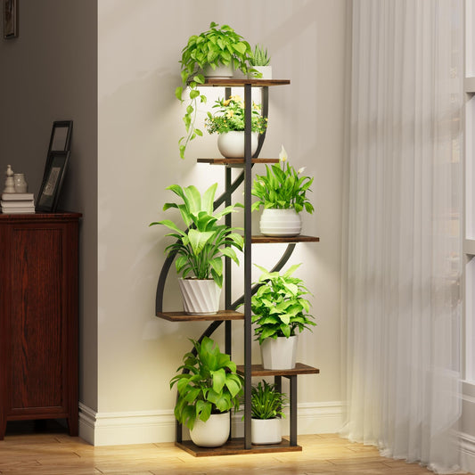 MOSTWOGO Plant Stand Indoor with Grow Light, 51" Tall Plant Stand for Multiple Plants, 6 Tiered Plant Shelf Indoor, Corner Metal Flower Plant Holder Display Rack for Living Room, Patio Decor