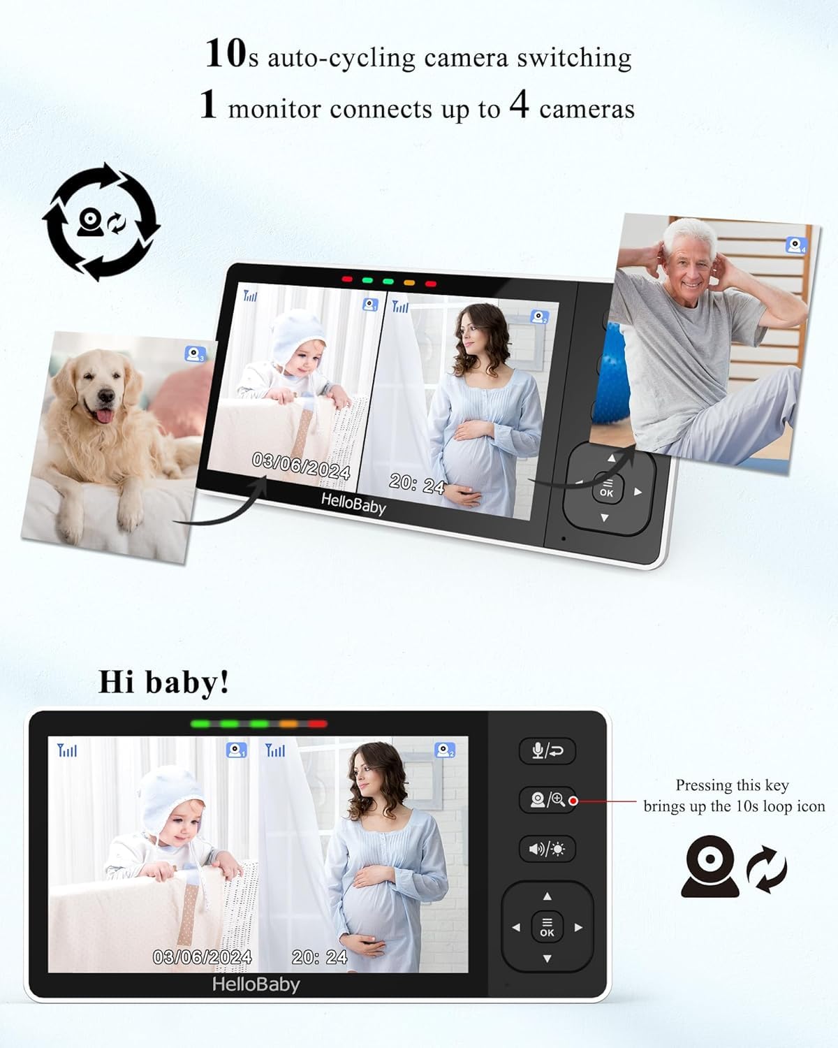 HelloBaby Baby Monitor with 1080P Baby Camera,Video Baby Monitor with Camera and Night Vision, 5.5’’ Split IPS Screen, No WiFi, ECO Mode, 2-Way Audio, Pan-Tilt-Zoom, 1000ft, Temp Display, Night Light