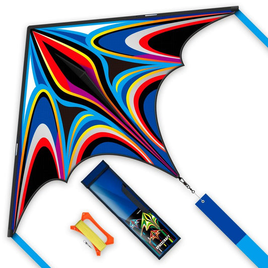 SGftre Blue Large Delta Kites Flying Toys Easy to Fly，Huge Kite for Kids and Adults，Comes with 328ft String Kites Handle，Beach Kite Family Outdoor Toy (Power Triancle-Blue)